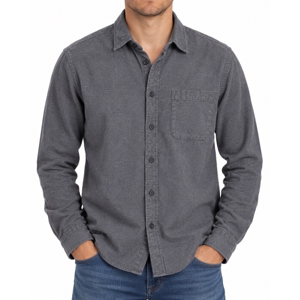 Eddie Bauer Mens Gray 100% Cotton Long Sleeve Button Down Shirt Size M